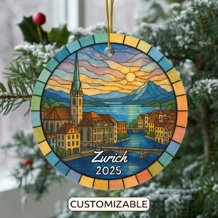 Personalized Stained Glass Zurich, Switzerland Ceramic Ornament