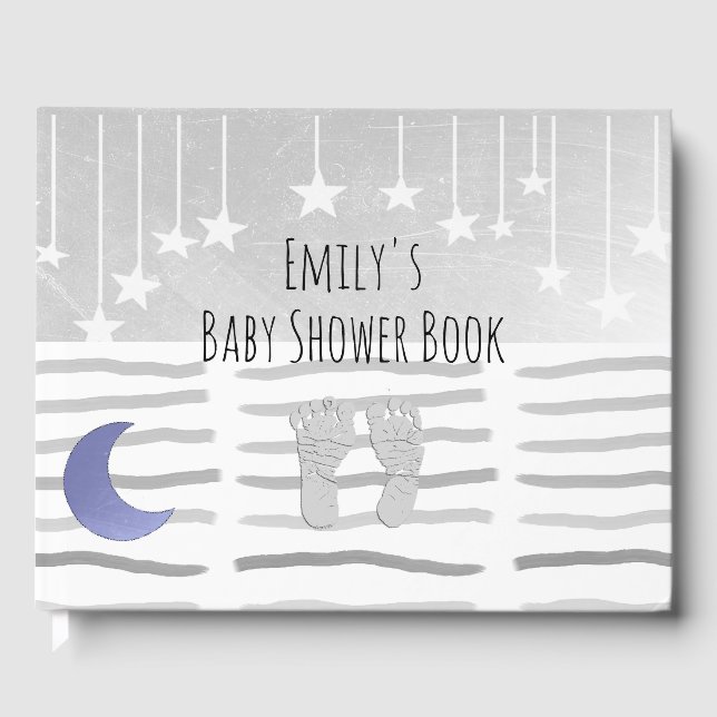 Personalized Star and Moon Themed Baby Shower Guest Book (Front)