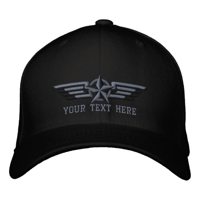 Personalized Star Badge Pilot Wings Embroidered Hat (Front)
