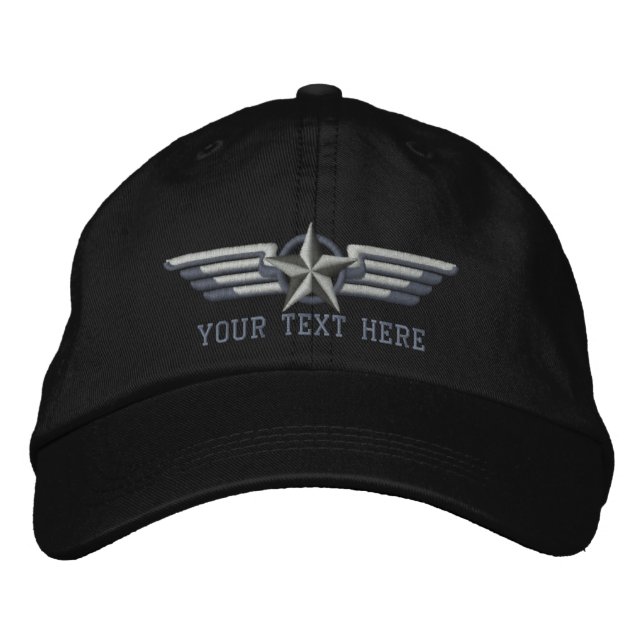 Personalized Star Badge Pilot Wings Embroidered Hat (Front)