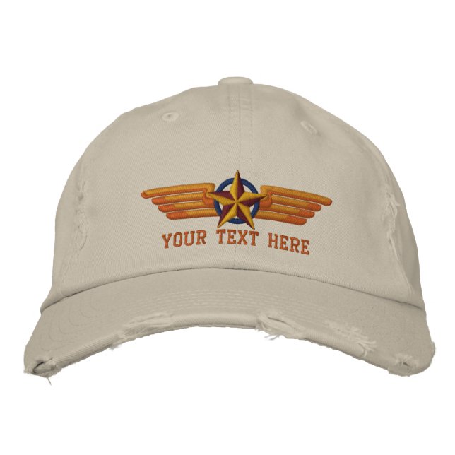 Personalized Star Badge Pilot Wings Embroidered Hat (Front)