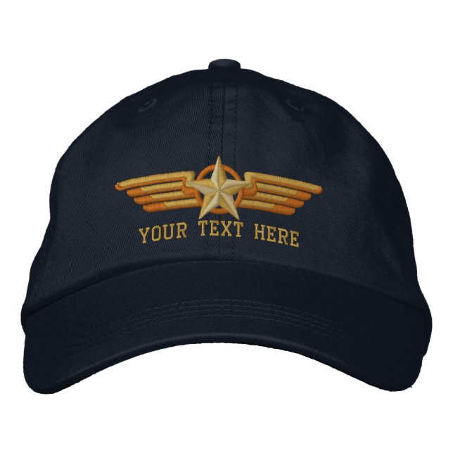 Personalized Star Badge Pilot Wings Embroidered Hat (Front)