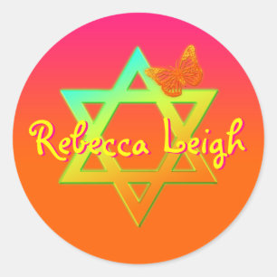 Personalized Star Of David, Butterfly Sticker