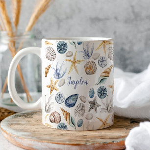 Personalized Starfish And Seashell Coffee Mug