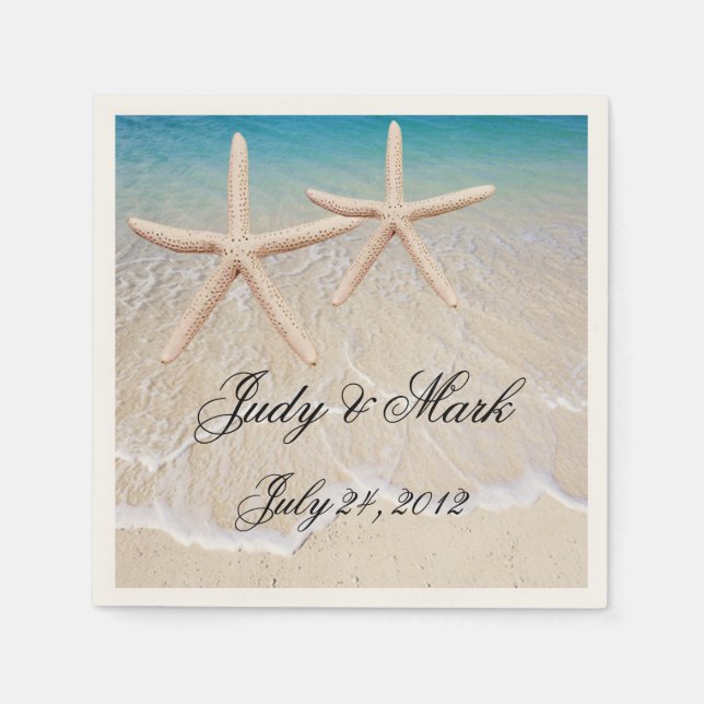 Personalized Starfish Beach Wedding Paper Napkins (Front)