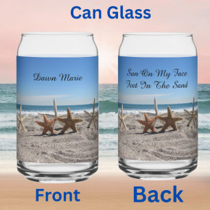 Personalized Starfish on the Beach Can Glass