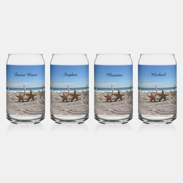 Personalized Starfish on the Beach  Can Glass (Front)