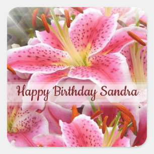 Personalized "Stargazer" Lily Custom Text  Square Sticker
