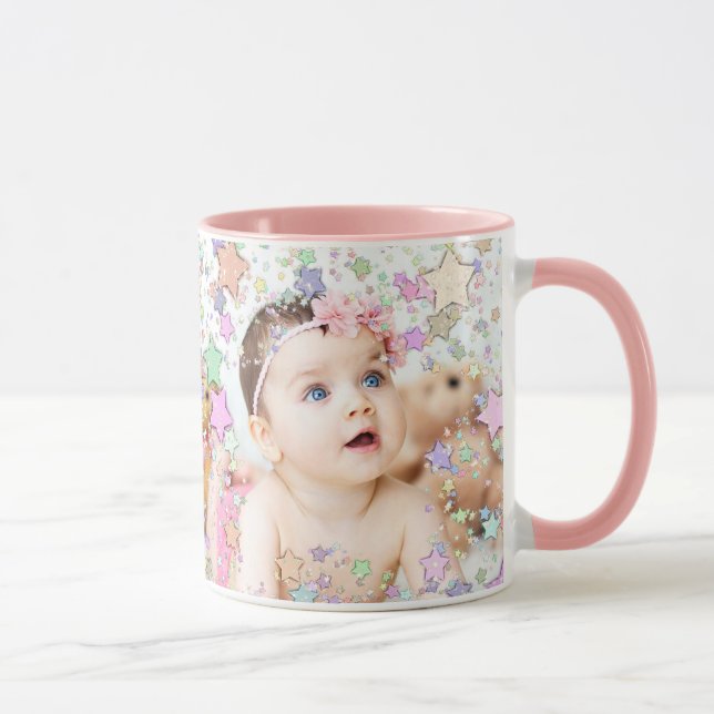 Personalized Starry Baby Photo Pink Coffee Mug (Right)