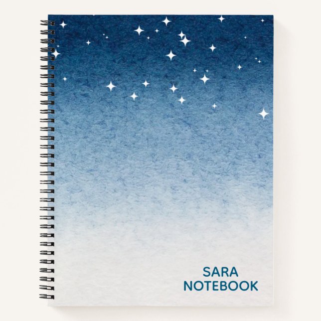 Personalized Starry Night Blue Gradient Notebook (Front)