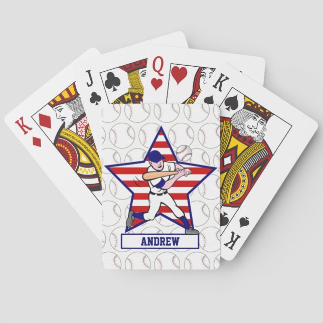 Personalized Stars and Stripes Baseball Batter v1 Playing Cards (Back)