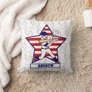 Personalized Stars and Stripes Baseball Batter v1 Throw Pillow