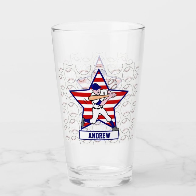 Personalized stars n stripes baseball glass (Front)