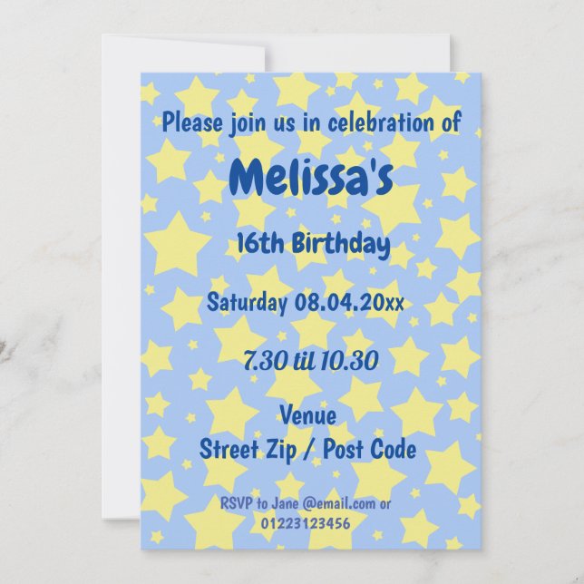 Personalized Stars Party Invitation (Front)