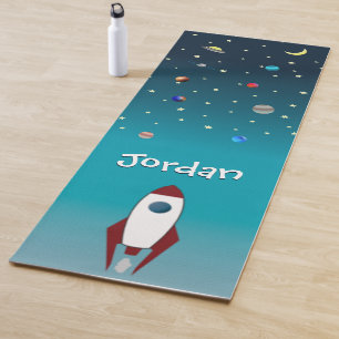 Personalized Stars Rocket Planets Outer space Blue Yoga Mat