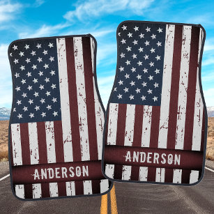 Personalized Stars Stripes Patriotic American Flag Car Mat