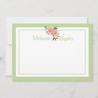 Personalized Stationary Cards Pink Green Floral