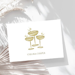 Personalized Stationary Gold Champagne Glasses Card