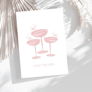Personalized Stationary Pink Champagne Glasses Thank You Card