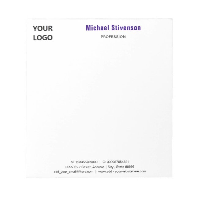 Personalized Stationery Branded Business Notepad (Front)