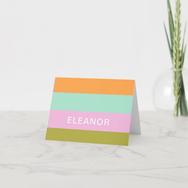 Personalized Stationery Bright Pastel Cute Striped Thank You Card (Front)