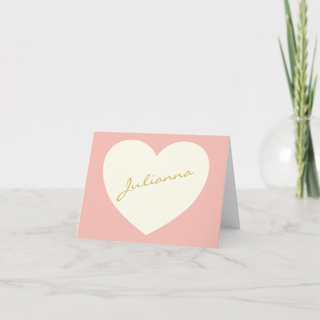 Personalized Stationery Coquette Pink Heart Name Note Card (Front)