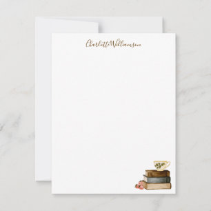 Personalized Stationery Cozy Book Lover Watercolor Card