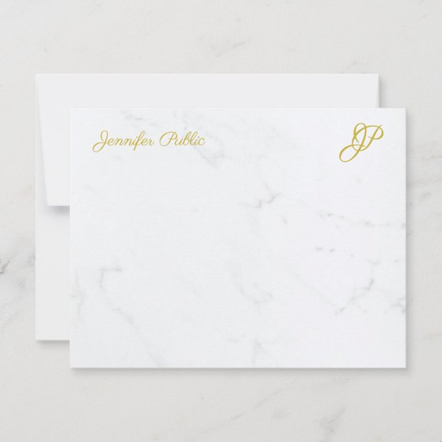 Personalized Stationery Modern Simple Gold Script Card (Front)