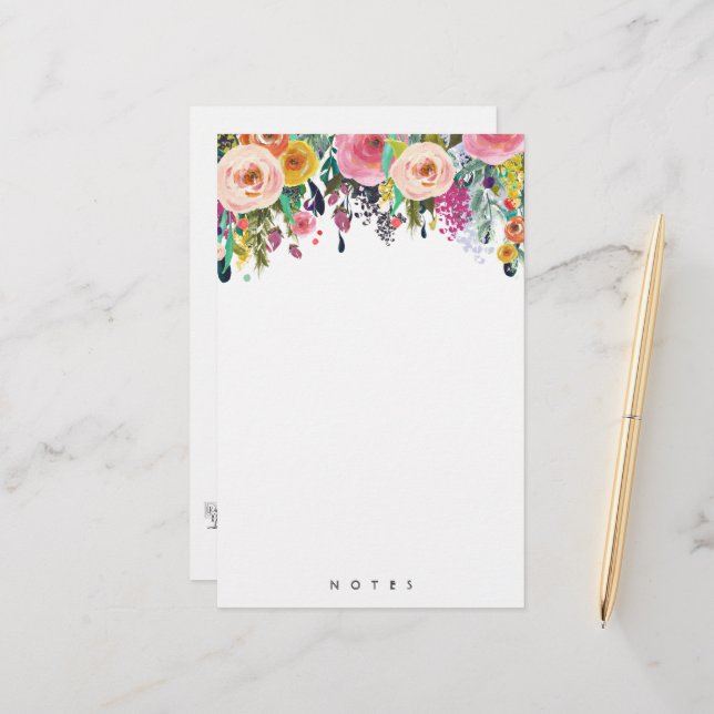 Personalized Stationery Multi Flower Floral Pink  (Front/Back In Situ)