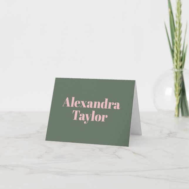 Personalized Stationery Name Pink and Green Thank You Card (Front)