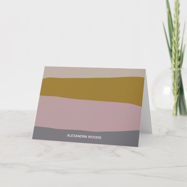 Personalized Stationery Name Striped Mustard Blue Note Card (Front)