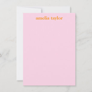 Personalized Stationery Name Teen Girl Pink Orange Card
