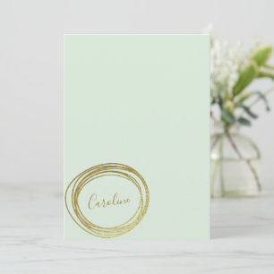 Personalized Stationery Pastel Mint Green Gold Card