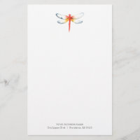 Personalized Stationery Watercolor Red Dragonfly