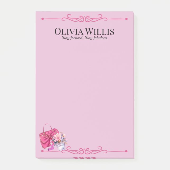 Personalized "Stay Focused. Stay Fabulous" Pink  Post-it Notes (Front)