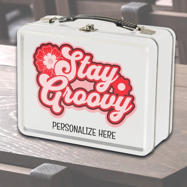 Personalized Stay Groovy 70's Retro Metal Lunch Box (Stay Groovy retro 70s lunchbox)