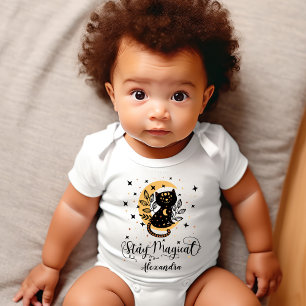 Personalized "Stay Magical" Black Cat  Baby Bodysuit