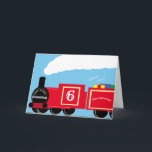 Personalized steam train 6th birthday card<br><div class="desc">Personalized steam train 6th  birthday card.
Perfect for train lovers,  sons or grandsons when they are celebrating turning six.  
To customize the name,  age or inside message,  click personalize.
Further card colours are also available in this railway inspired range.</div>