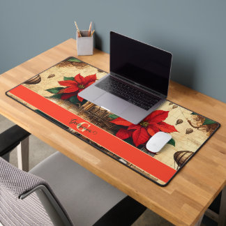 Personalized Steampunk Airship with Poinsettia Desk Mat
