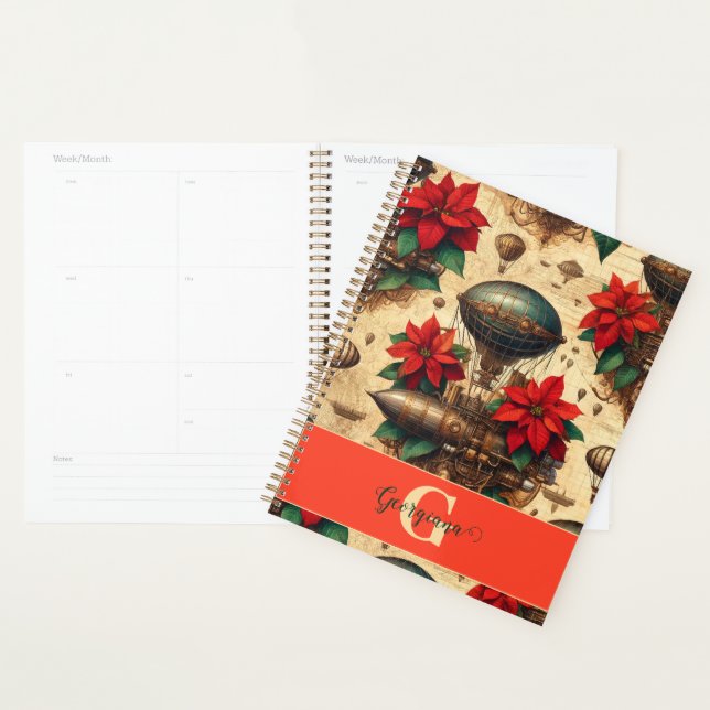 Personalized Steampunk Airship with Poinsettia Planner (Display)
