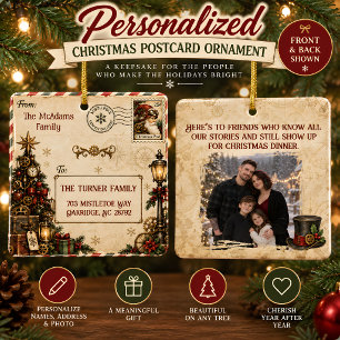 Personalized Steampunk Christmas Postcard Ceramic Ornament