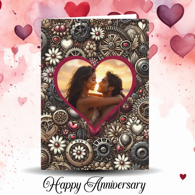 Personalized Steampunk Hearts Happy Anniversary Card (Creator Uploaded)