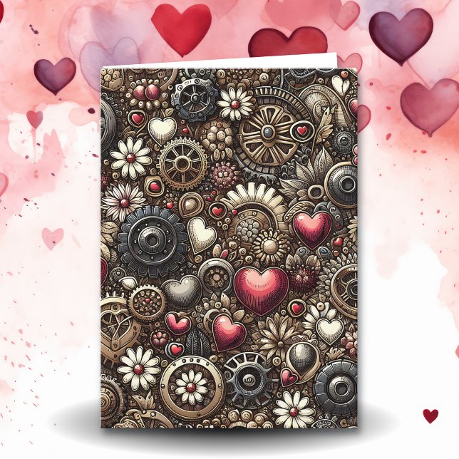 Personalized Steampunk Hearts Valentine's Day Card (Creator Uploaded)