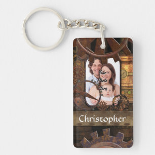 Personalized steampunk machinery keychain