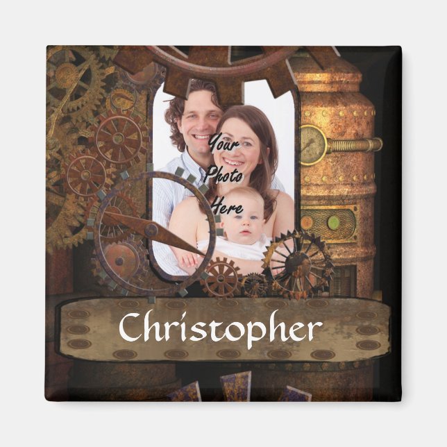 Personalized steampunk machinery magnet (Front)