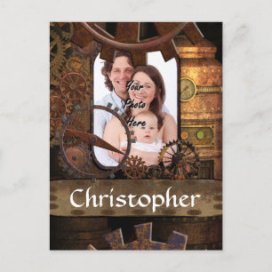 Personalized steampunk machinery postcard