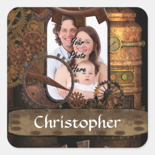 Personalized steampunk machinery square sticker