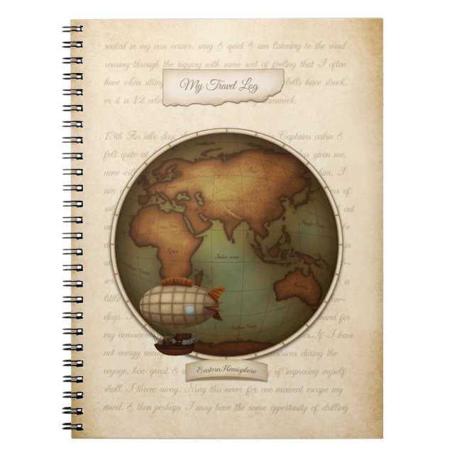 Personalized Steampunk Map Journal Travel Log (Front)