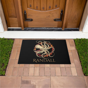 Personalized Steampunk Octopus & Rusty Clockwork Doormat