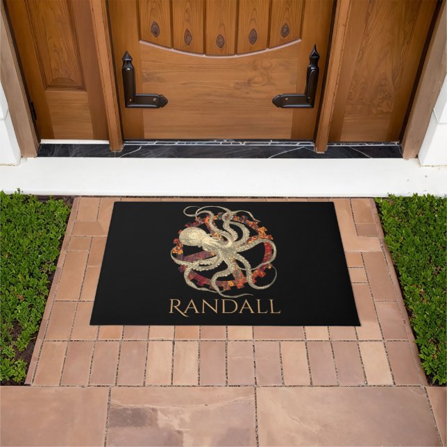 Personalized Steampunk Octopus & Rusty Clockwork Doormat (Outdoor)
